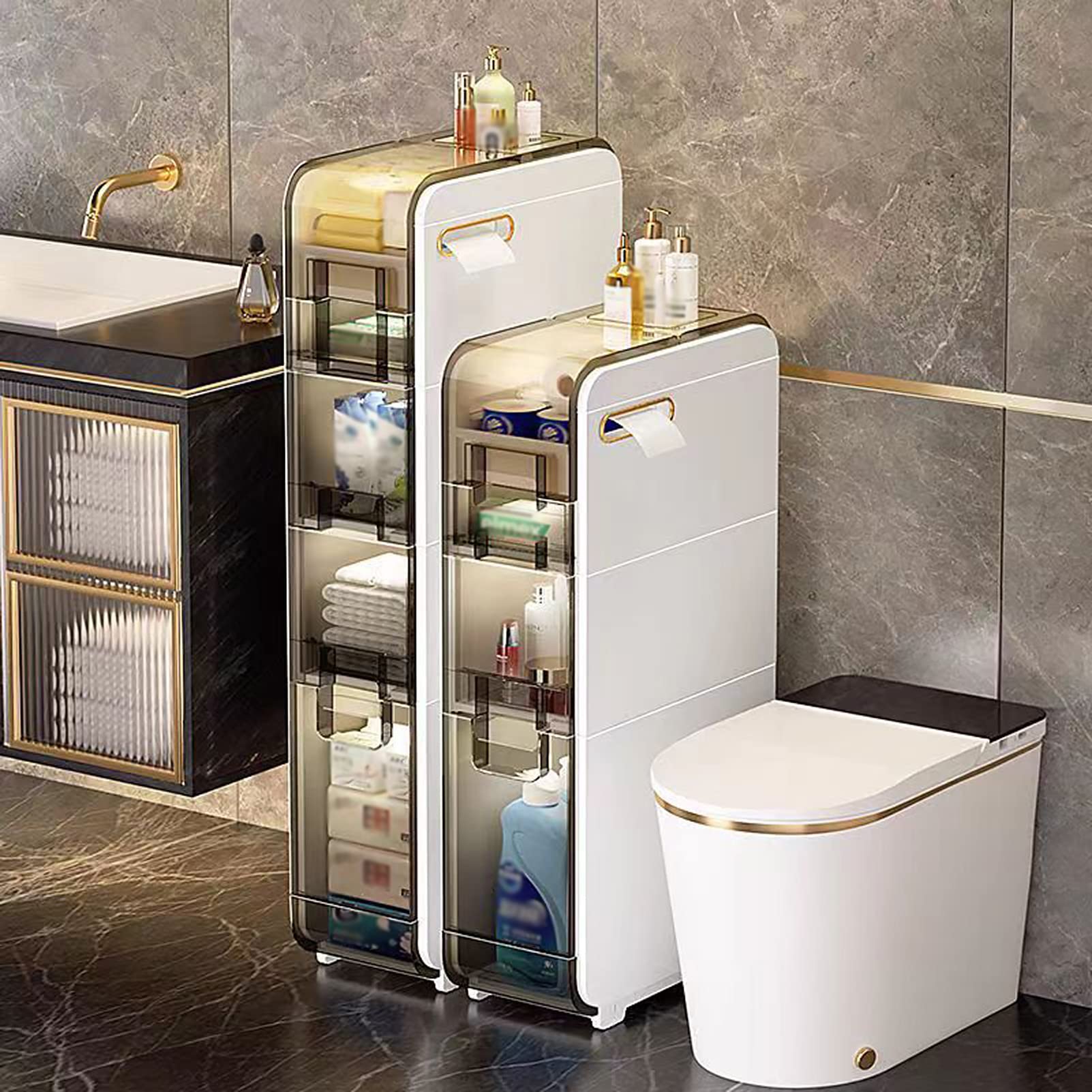 KAMPCO Gabinete de Almacenamiento para baño Espacios pequeños Plástico, Torre de Almacenamiento de Papel higiénico para Adaptarse a Cualquier Espacio