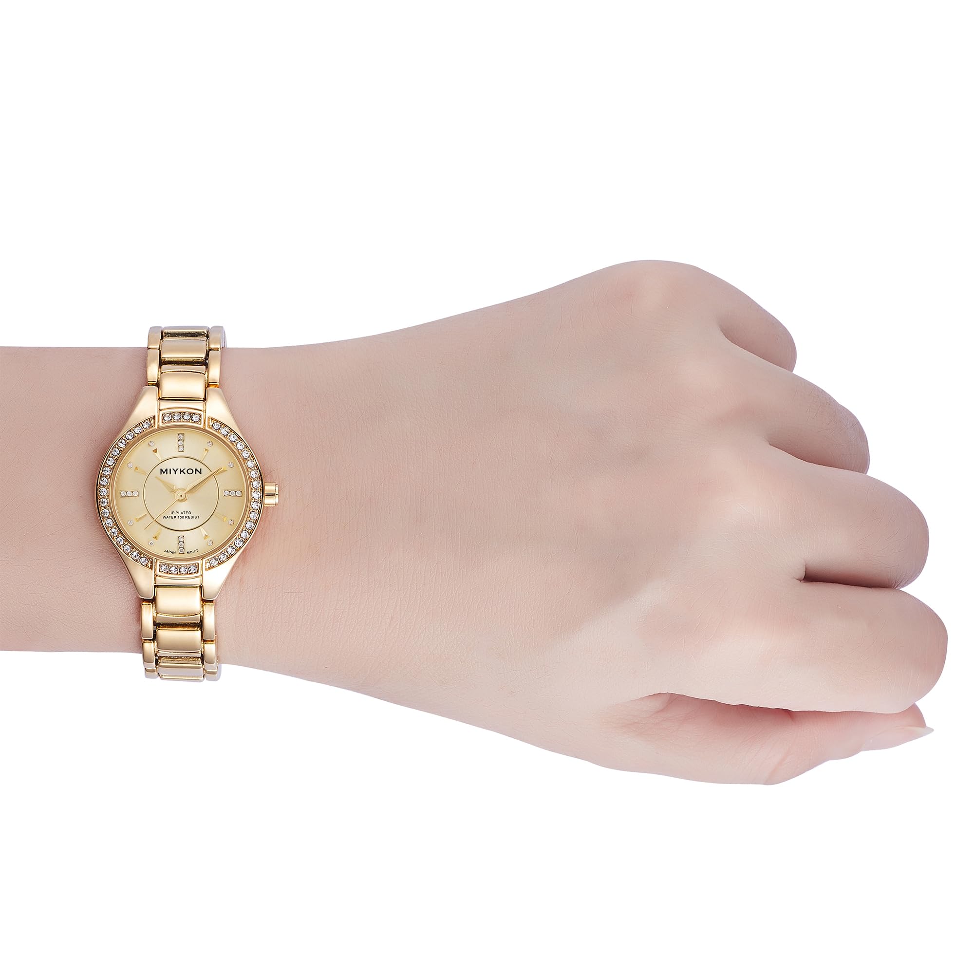 Miykon Relojes de plata y oro para mujer, pequeño y delicado reloj para mujer con cristales auténticos, pulsera de joyería para mujer pulida con iones, vidrio resistente a los arañazos, cuarzo japonés
