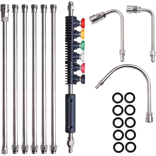 Xiny Tool Pressure Washer Extension Wand, 10 Pack Power Washer Lance with 5 Atomization Nozzle Tips,1 Gutter Cleaner Attachment Curved Rod, 1/4" Quick Connect, 4000 PSI