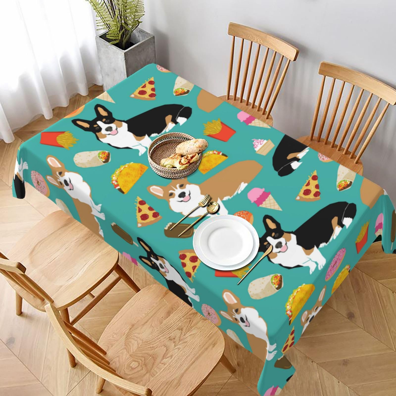 BNVSADC Cute Corgi Printed Rectangle Tablecloth 228x152 CM, Water Resistant Polyester Table Cloth Decorative Fabric Table Covers for Kitchen Dining Table Parties Camping