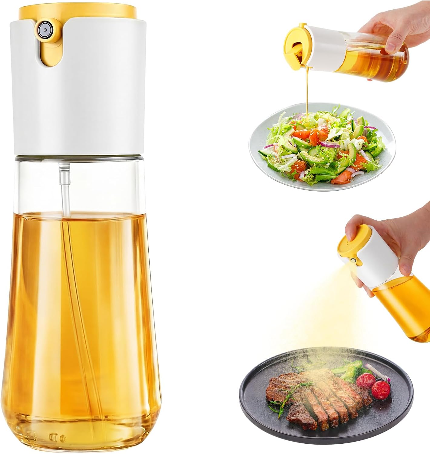 LHS Oil Sprayer for Cooking, Olive Oil Sprayer and Dispenser 2 in 1, White