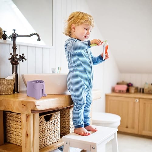 Miniatura 28 de RyanLemon Soporte para cepillo de dientes de elefante para niños pequeños, con ventosa, bonito soporte para cepillos de dientes para niños