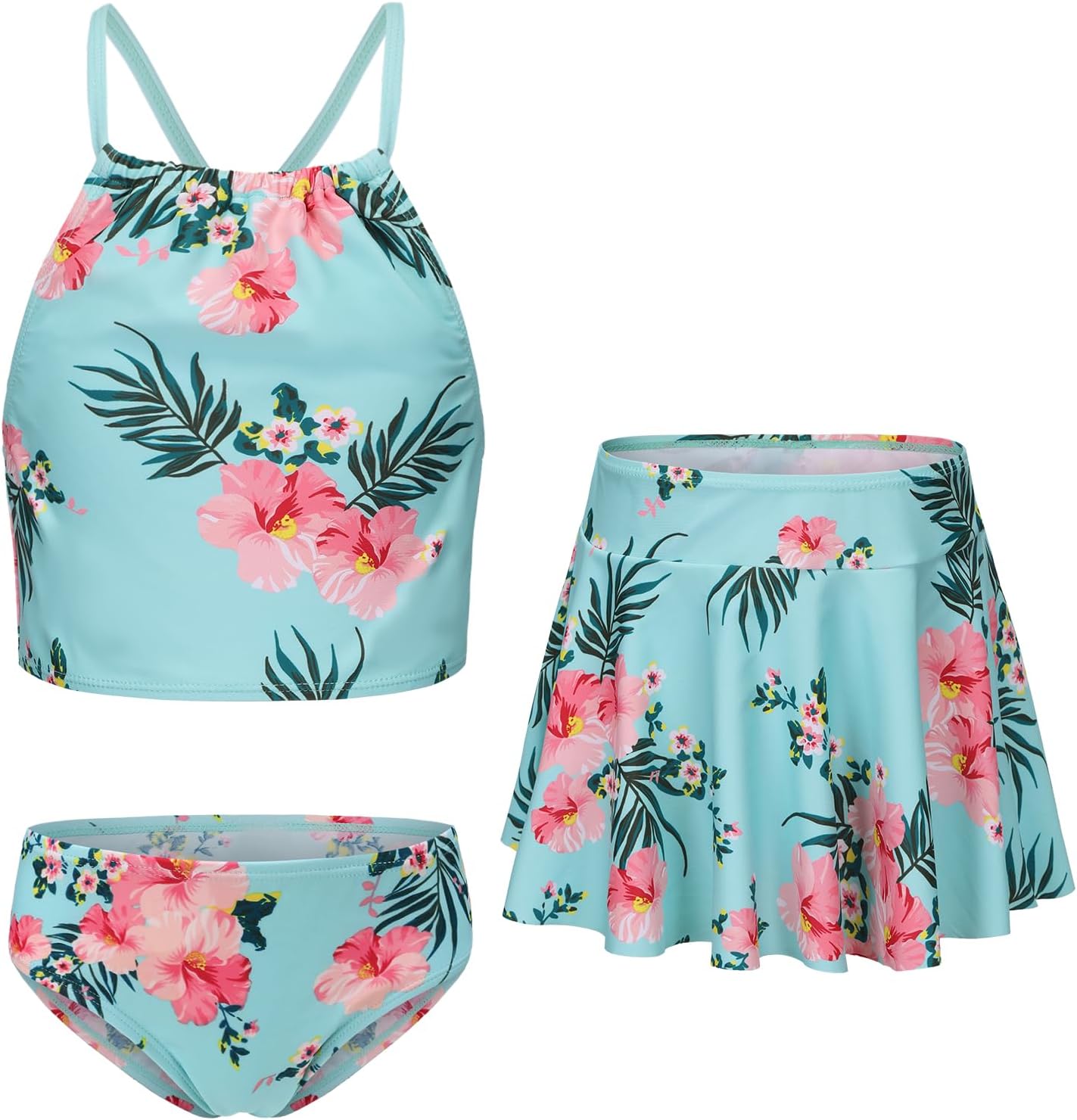 Girls Bikini Swimsuits Set for Girls 3 Piece Skirt Bathing Suits Swim Dress Hawaiian Beach Swimwear 3-16 Years
