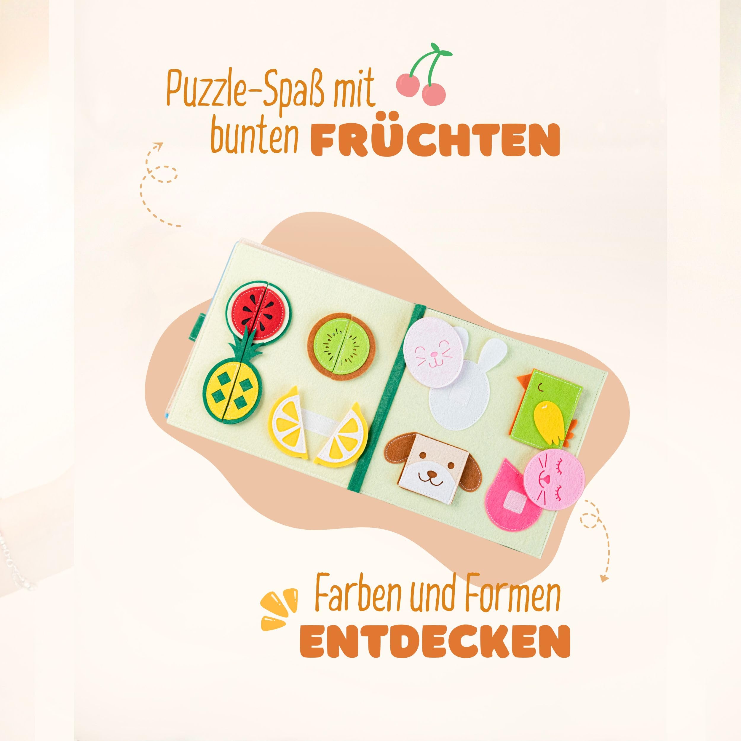 Quiet Book Bauernhof (2 Figuren) Filz-Aktivitätsbuch | Handgefertigt, Tier-Fingerpuppen & Traktor, Bildschirmfreies Spielzeug für Unterwegs, Zuordnung & Zählen, ab 18 Monaten