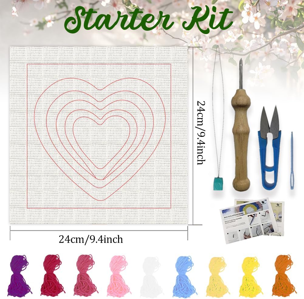 ORIGACH 2 Set Embroidery Punch Needle Kit with Frame, Love Rainbow Needle Punching Kit with Patterns, Threads, Tools & Instructions for Beginners & Adults, DIY Wall Hanging Decor