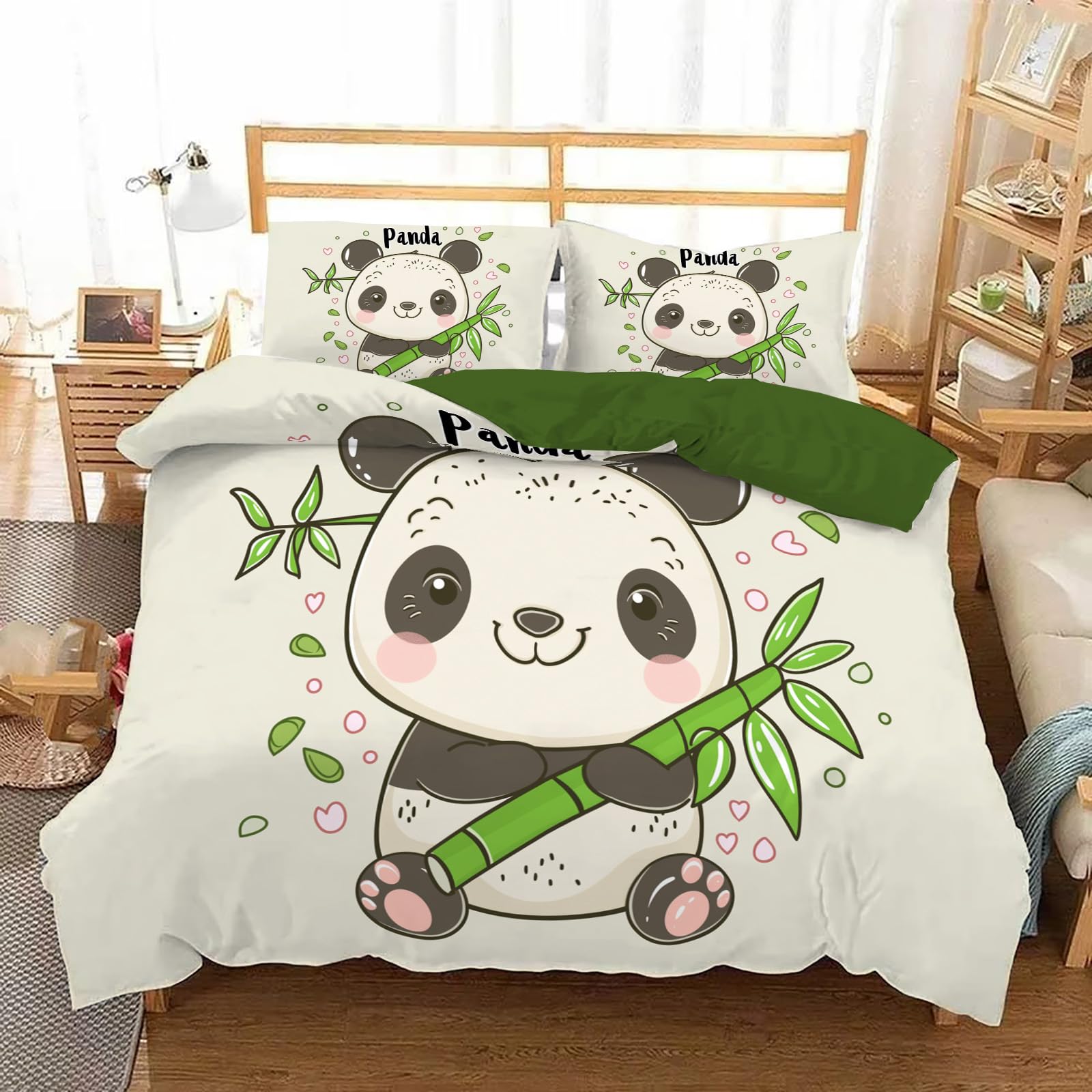Housse de couette 260x240 panda dessin animé en microfibre douce avec taie d'oreiller