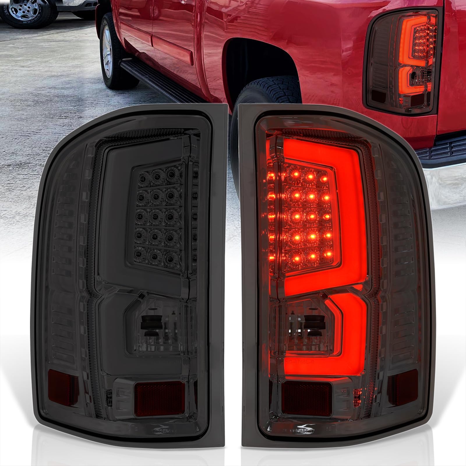 AJP Distributors LED DRL Bar Rear Brake Tail Lights Stop Lamps Housing Assembly Left Right Compatible/Replacement For Silverado 1500 2500 3500 2007 2008 2009 2010 2011 2012 2013 07 08 09 10 11 12 13