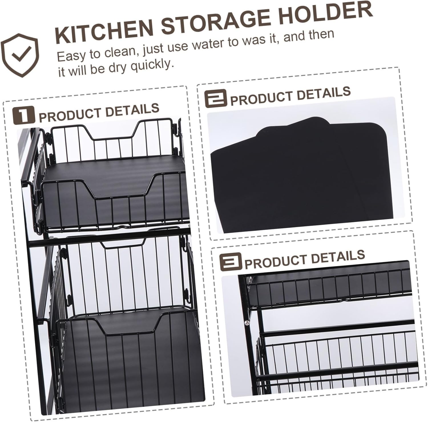 Unomor 1Pc Black Multi Functional Kitchen Storage Rack Seasoning Bottles Organizer for Under Sink Pantry Use and Resistant Design