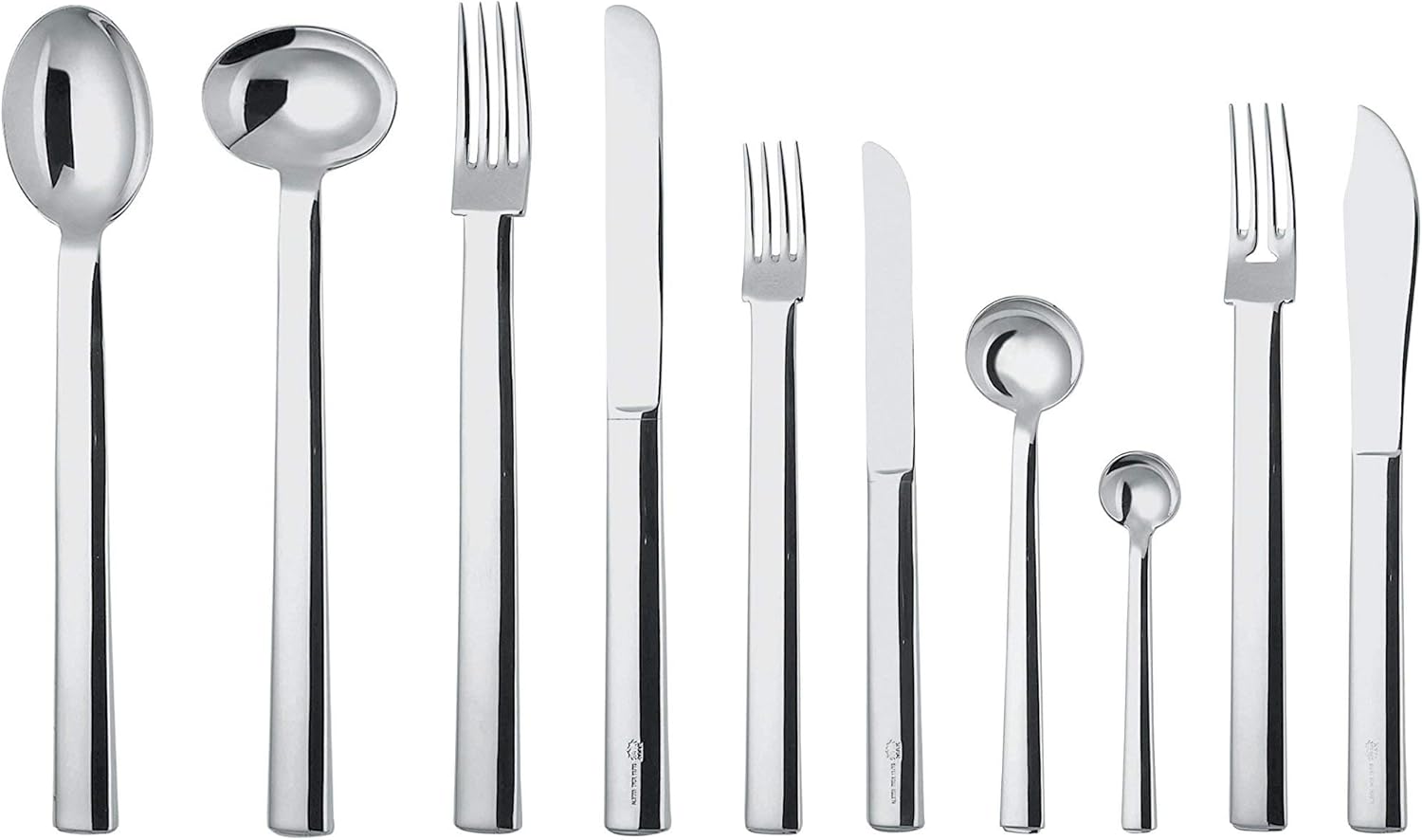 Alessi "Rundes Modell" Dessert Forks in 18/10 Stainless Steel Mirror Polished (Set of 6), Silver