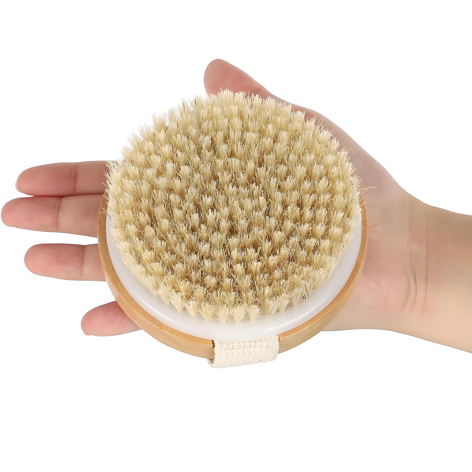 Cepillo de cerdas naturales redondo, 10,5 × 10,5 cm, cepillo de limpieza de frutas de madera, cepillo para lavar platos, raíces, cepillo de cocina para zanahorias, patatas, verduras y frutas (madera)