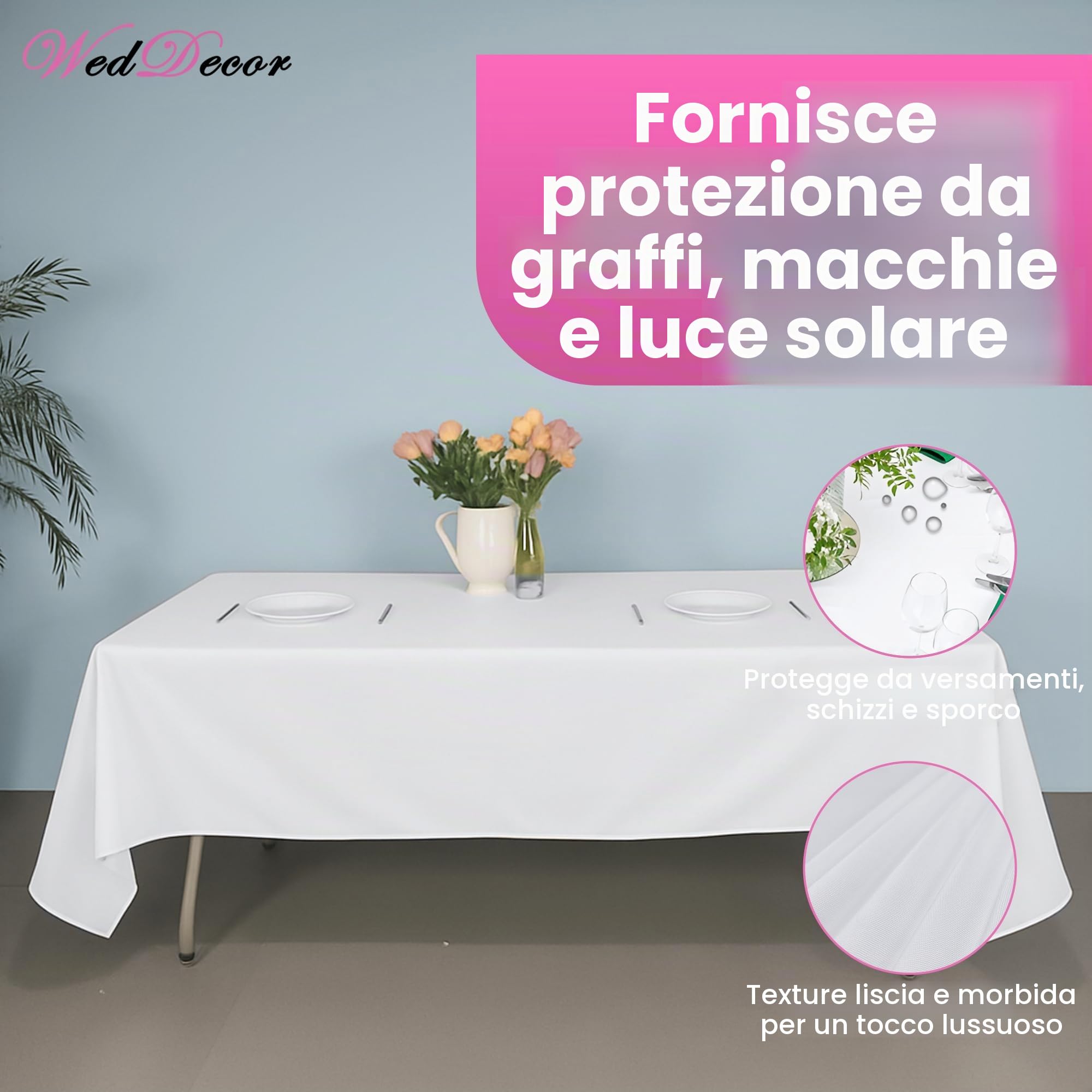 Wedding Supply Tovaglia rettangolare in cotone e poliestere per matrimoni, cene e feste di compleanno,228,6 x 396,2 cm, Tessuto, Pack of 10, Bianco