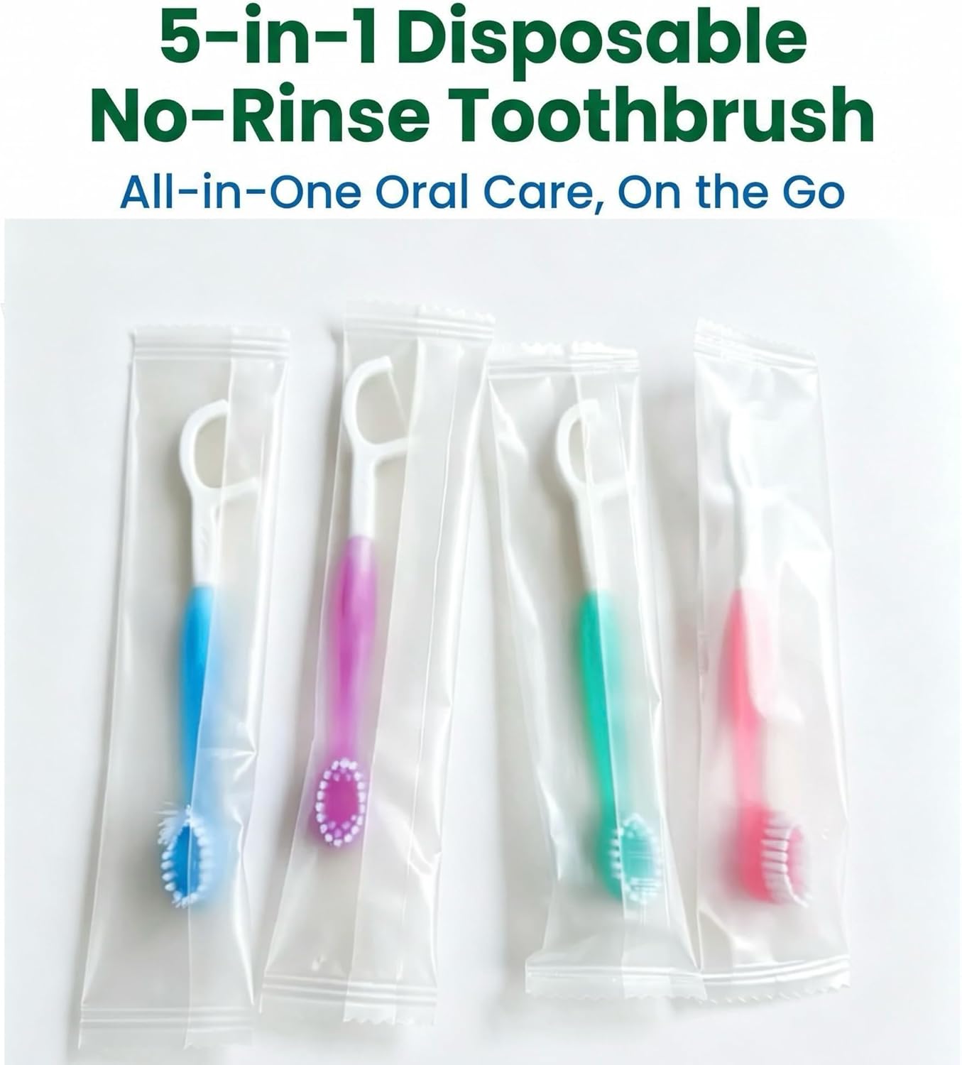 Disposable mini Travel Toothbrush, Mint Flavor, Peach Flavor, Cherry Blossom Flavor, Green Tea Flavor (40 sachets (10 for Each Flavor))