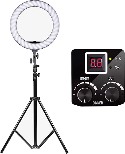 Miniatura 6 de Dracast Halo Bi-Color LED180 | Kit de luz LED de anillo de video regulable de 18 pulgadas | Bicolor 3200K-5600K | Control remoto | Iluminación de