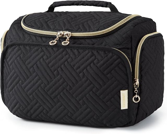 BAGSMART Travel Toiletry Bag, Large Wide-Open Travel Bag for Toiletries, Makeup Cosmetic Travel Bag with Handle, Black-M