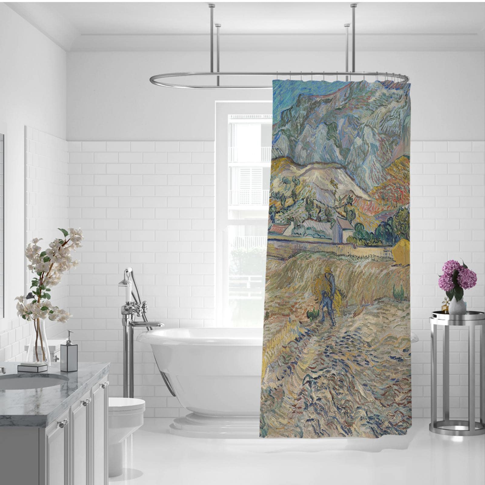 Cortinas de Ducha de Pintura impresionista Artista Juegos de Cortinas de Ducha de baño con 12 Ganchos Cortina de Ducha Impermeable para Habitaciones húmedas W190xL220cm