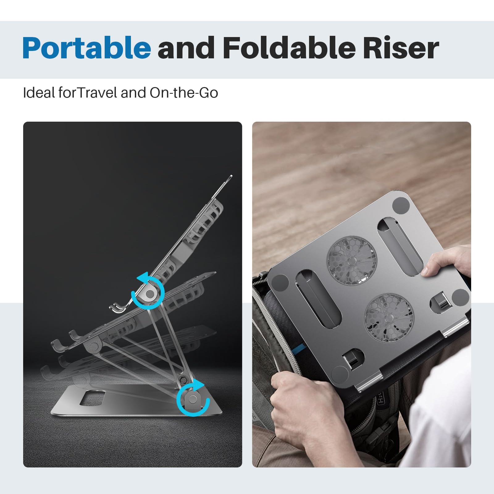 YICOSUN Support de refroidissement pour ordinateur portable, rotation à 360 degrés, réglable et ergonomique, en aluminium, support pliable antidérapant, compatible avec ordinateurs portables de 9 à