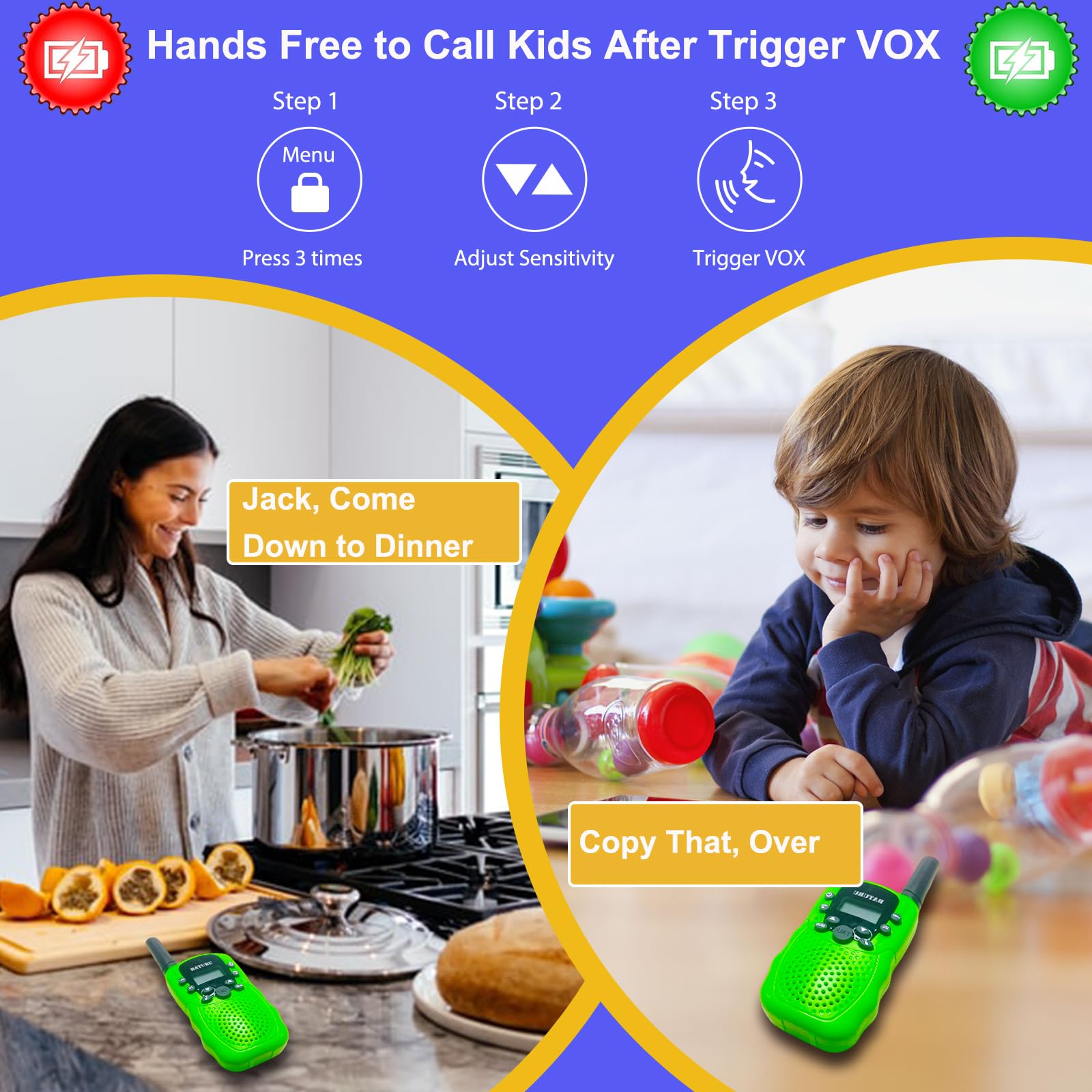 Soopotay Wiederaufladbare Walkie Talkies Kinder, Kinder Zwei-Wege-Funkgeräte mit großer Reichweite, Kinderspielzeug/Geschenke für Jungen und Mädchen im Alter von 3-12