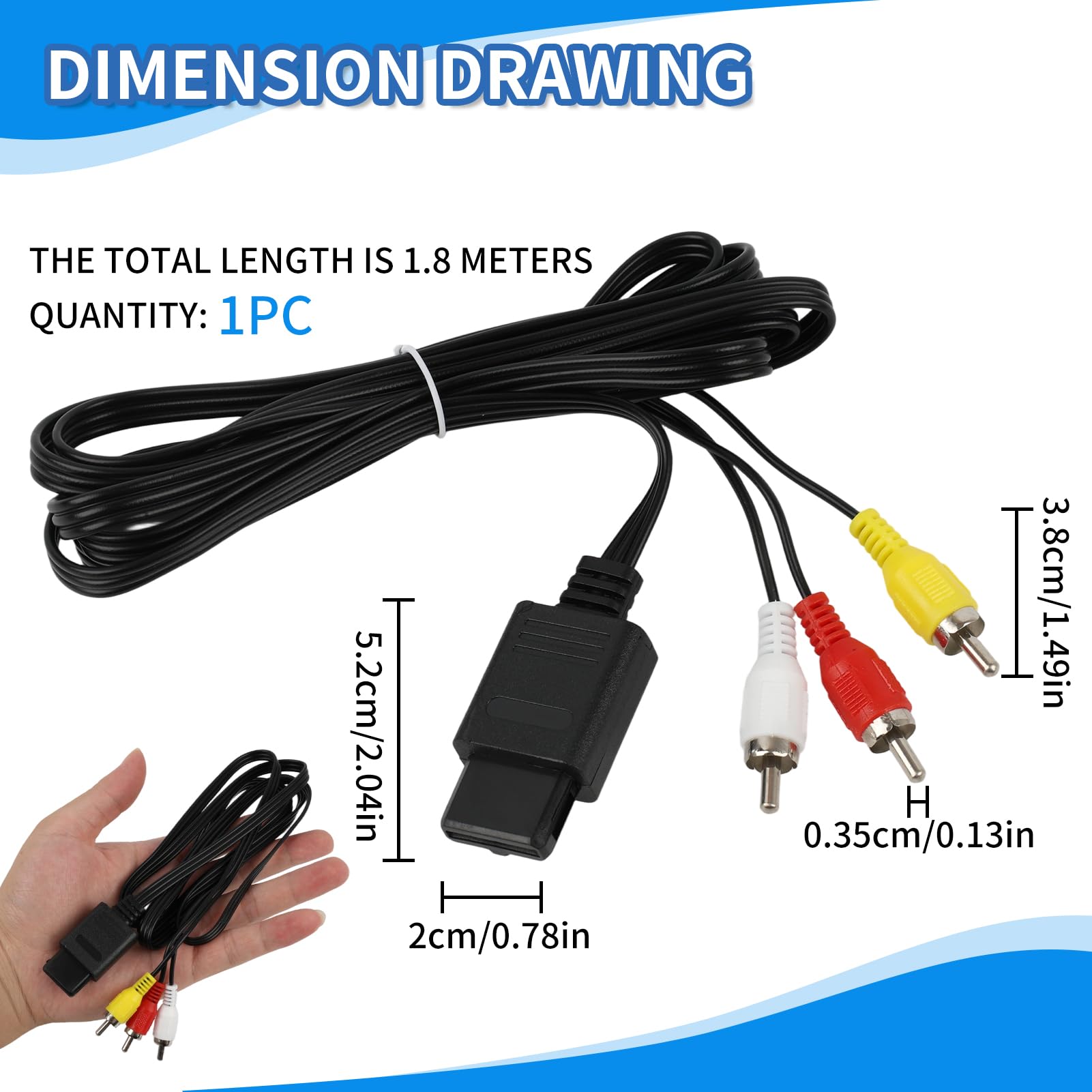 Cavo Audio Video RCA per GameCube, N64 e SNES - Cavo AV Stéréo di 1.75m (5.8ft) per Collegamento Facile a TV e Monitor - Audio e Video di Alta Qualità