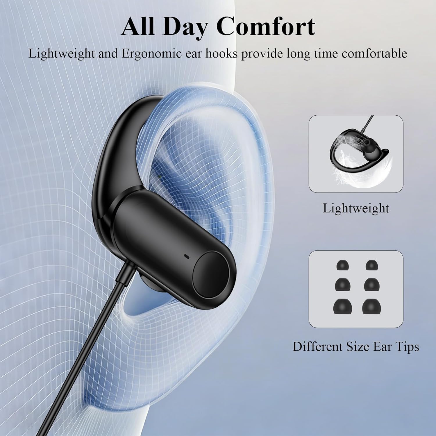USB C Wired Earbuds with Microphone Over Ear Headphones Volume Control Earphones for iPhone 17 16 Pro 15 Plus/iPad 10th Gen for Google Pixel 10 Pro 8 7 /Android Running Type USB C Sport Headset Black