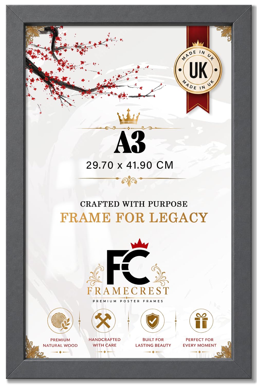 FRAMECREST LTD — Engineered Wood Finish A3 (29.70 X 41.90 CM) Poster Frame | Simple Elegant Gallery Wall Mount 16 X 11 Inch Accent For Living Room And Home Decor Dark Grey With Secure Hanging