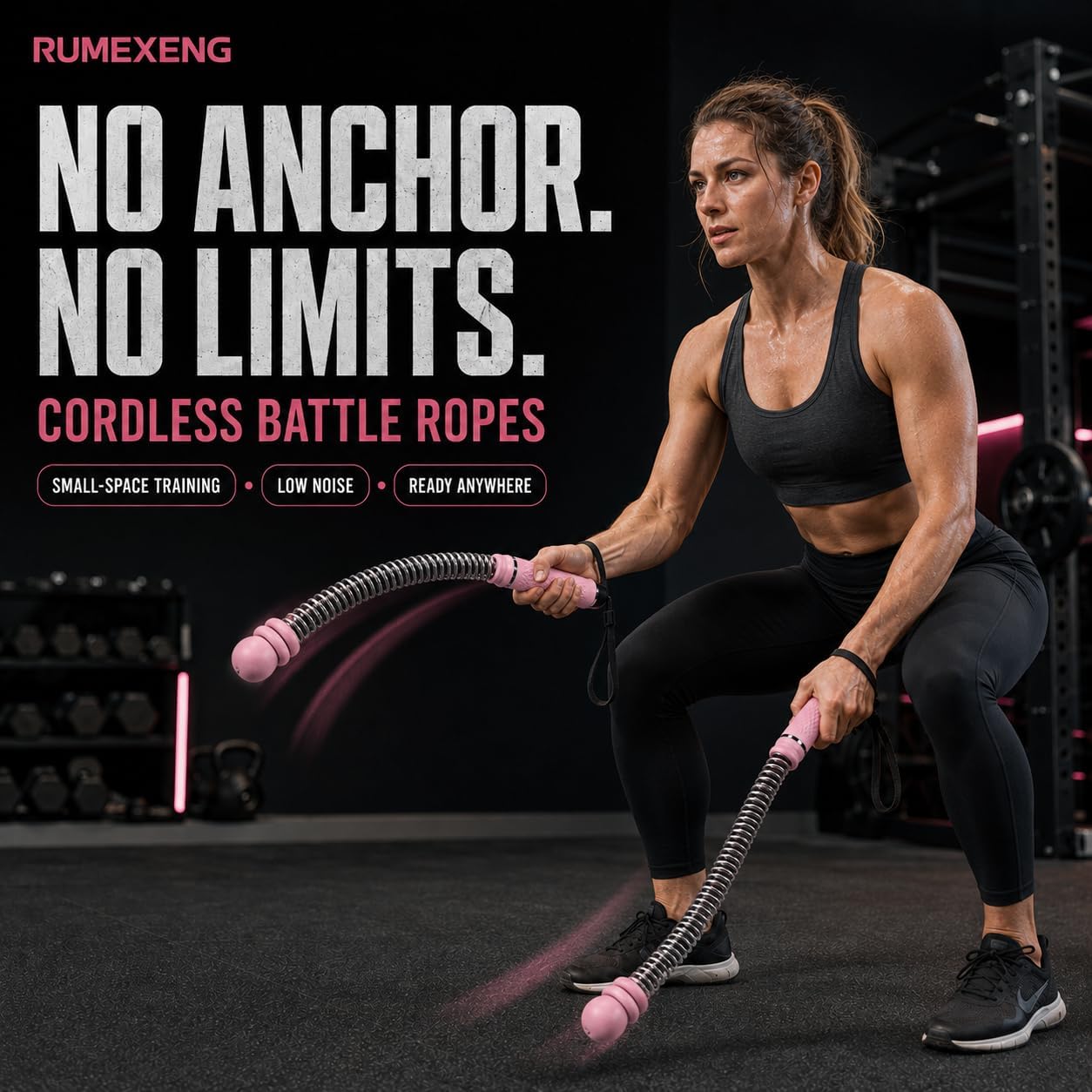 Ropeless Battle Ropes for Home Gym, Adjustable Weight, Weighted Workout Cords for HIIT, Strength, and Low-Impact Cardio Training, Home Gyms to Burn (Black)