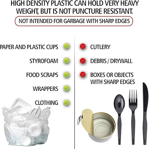 Miniatura 10 de Aluf Plastics Bolsas de basura de alta densidad, 60 galones, 200 unidades, 17 micras (eq), 38 x 60 pulgadas, negras, para baño, oficina, industrial,