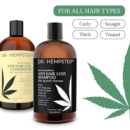 Miniatura 3 de Set de champú y acondicionador para adelgazar el cabello y la pérdida de cabello para hombres y mujeres 18 onzas aceite de cáñamo biotina