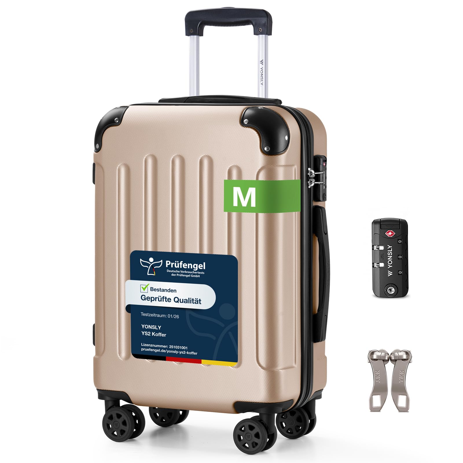 YONSLY Trolley Koffer Set, Reisekoffer, Rollkoffer Handgepäck, Kabinkoffer Suitcase, Gepäckset mit 360° Rollen, Hartschalenreisekoffer, Zahlenschloss, Gummigriff