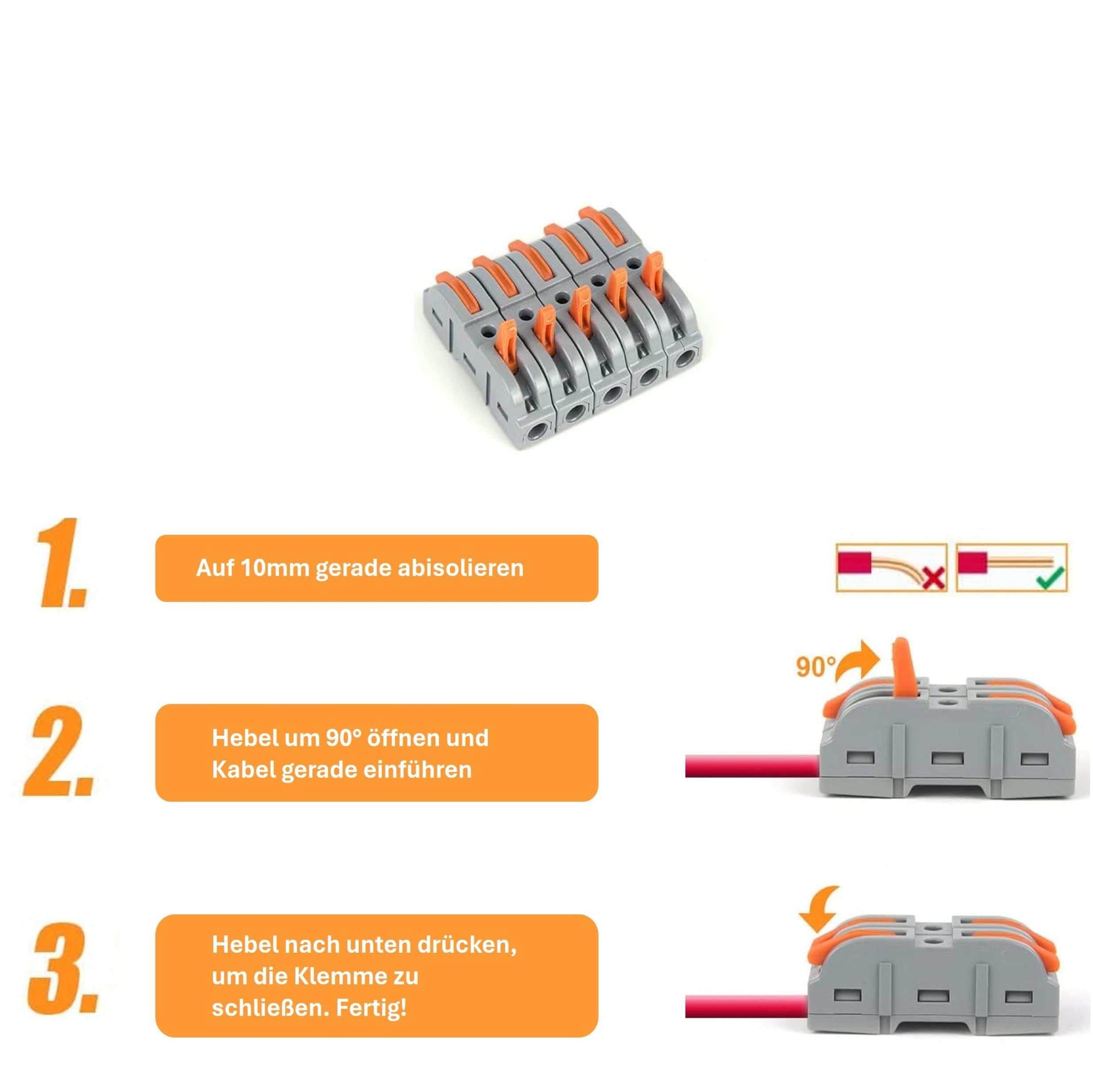 Woltersberger® Zacisk przyłączeniowy SPL-1 z dźwignią – 50 sztuk do 4 mm² – beznarzędziowy zacisk przyłączeniowy do instalacji kabli i prac elektrycznych