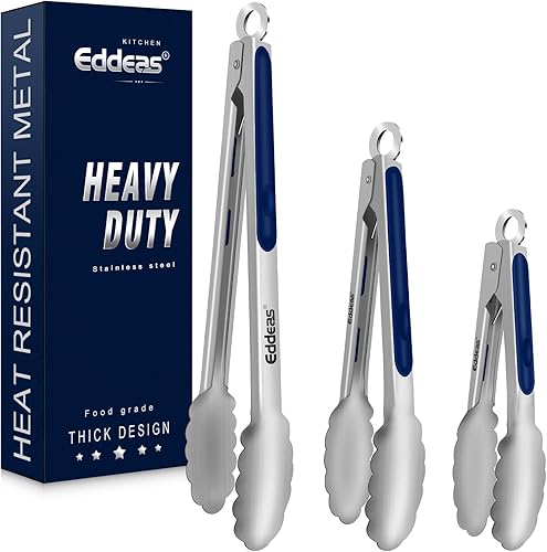 Miniatura 26 de Pinzas de cocina con puntas de silicona, pinzas para cocinar, resistentes al calor, 600 grados, pinzas de bloqueo de acero inoxidable, pinzas de