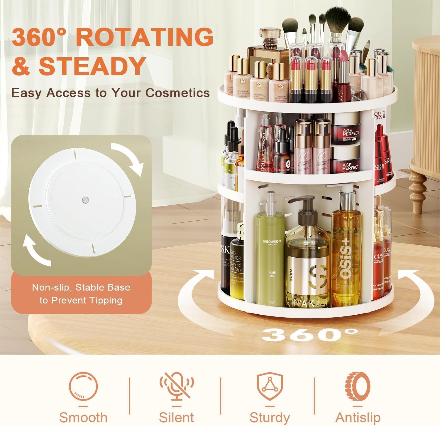 Auxmir Organizer Trucchi Rotante a 360°, 9 Ripiani Regolabili, Bianco