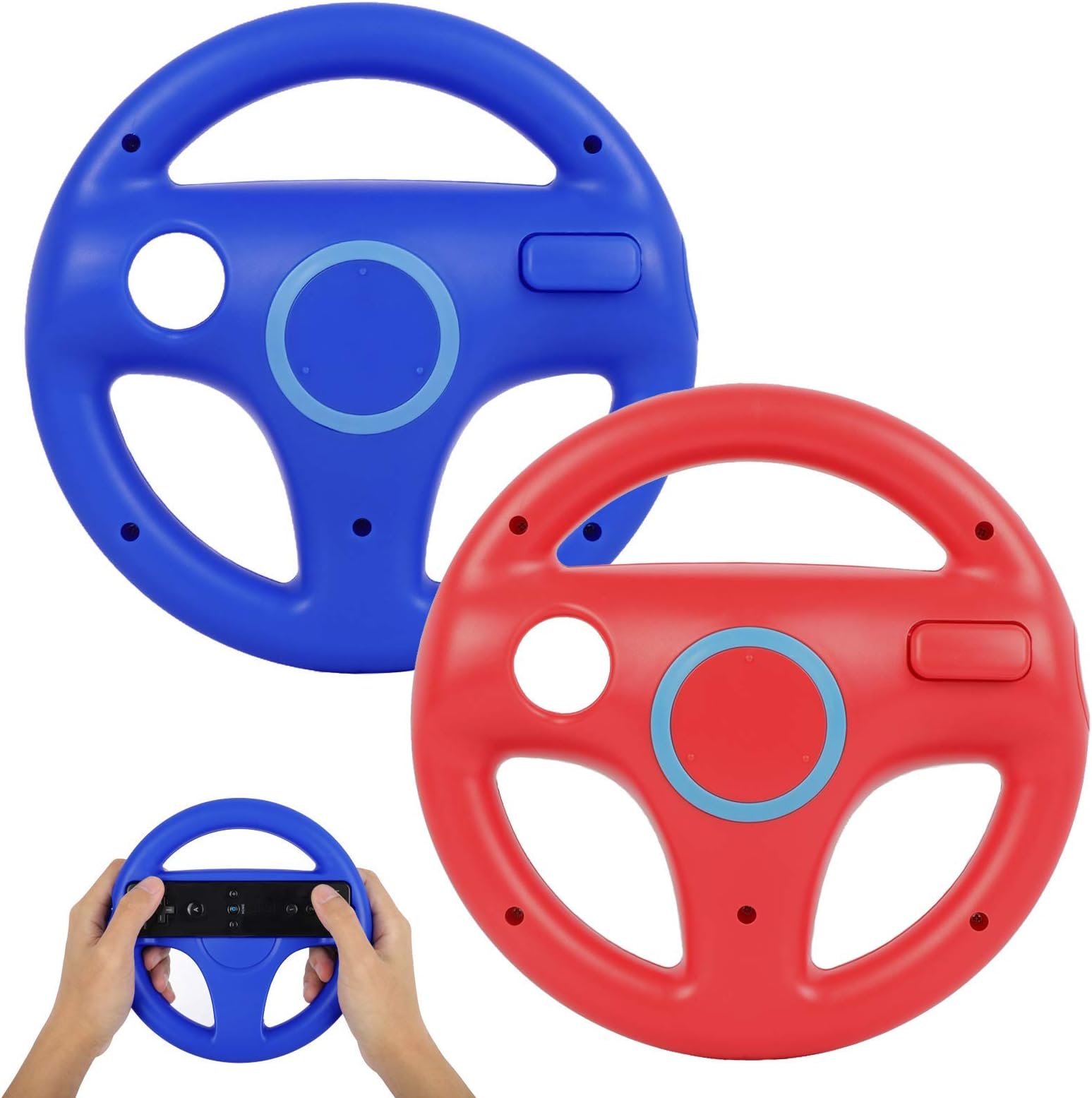 PowerLead Steering Wheel for Wii Controller, 2 pcs Racing Wheel Compatible with Mario Kart, Game Controller Wheel for Nintendo Wii Remote Game-Red and Blue