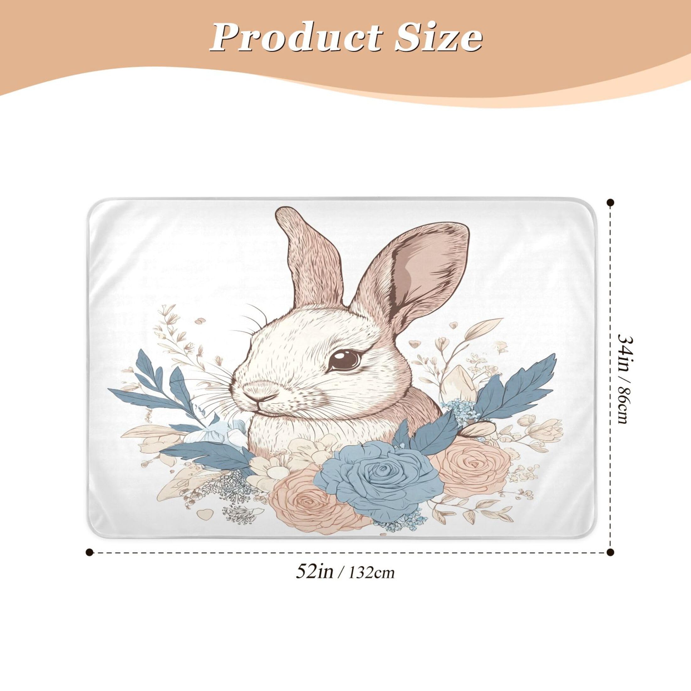 Takiito Rabbit Flower Art Bed Pad Reusable Bed Underpad Washable Waterproof Leak-Proof Quick Dry Incontinence Pee Pad for Toddlers Kids Adults Pets 34x52 in