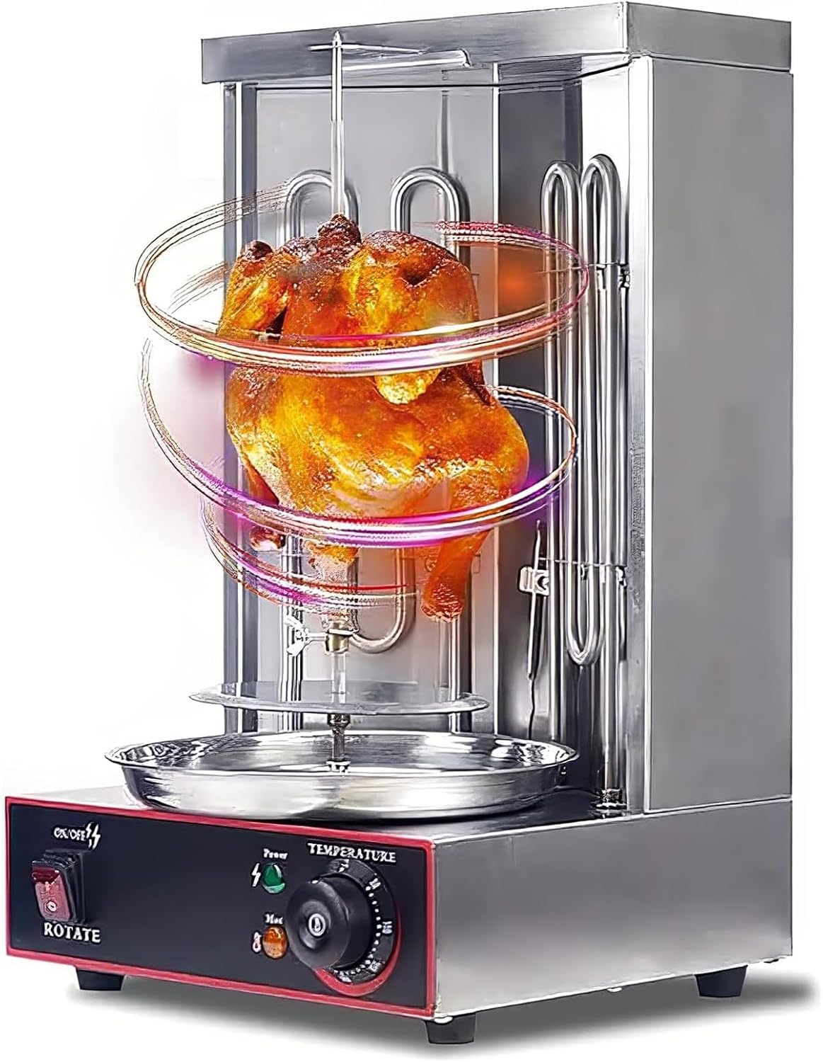Shawarma Doner Kebab Machine Electric Grill Vertical Broiler Gyro Meat Rotisserie with 2 Burners Temperature Adjustment 50-300℃ for Commercial Home Kitchen