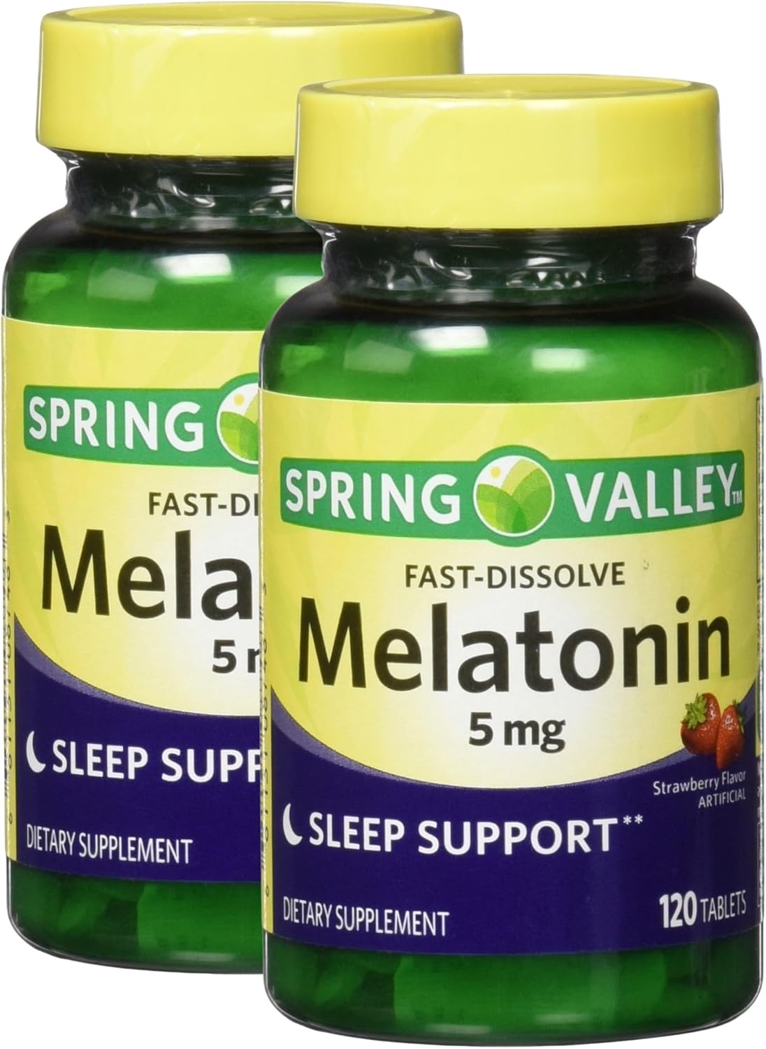 Melatonin Fast-Dissolving 5mg, 120 Tablets - Strawberry, Sleep Health Dietary Supplement (Pack of 2)
