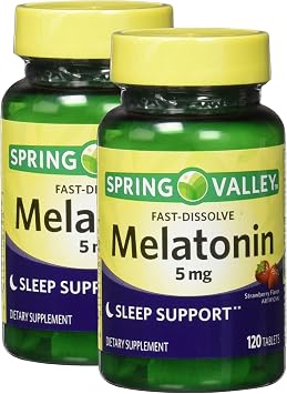 Melatonin Fast-Dissolving 5mg, 120 Tablets - Strawberry, Sleep Health Dietary Supplement Pack of 2