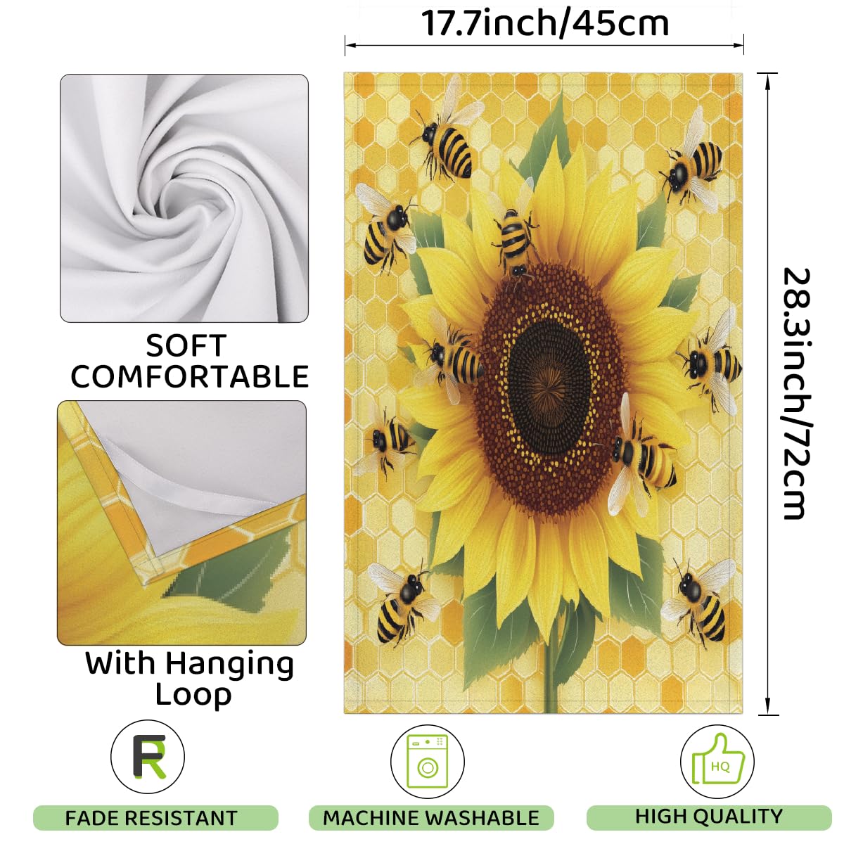 Paños de cocina de 45 x 72 cm, paños de cocina suaves y absorbentes de microfibra de secado rápido para baño, decoración del hogar, girasol, abeja, paquete de 4