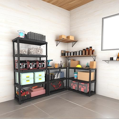 Miniatura 2 de Estantes de plástico, estantería de garaje de 5 niveles, estante de almacenamiento, estantes de 72.44 pulgadas de alto y almacenamiento, estantería