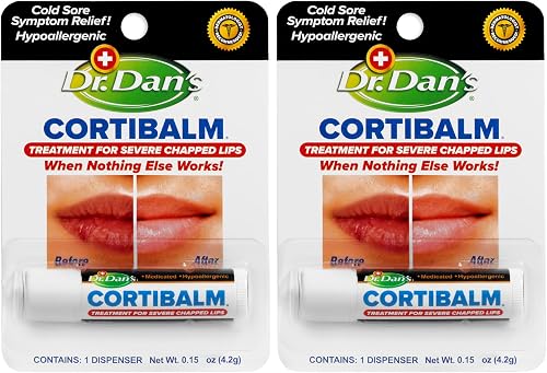 Dr. Dan's Cortibalm 2 pack -for Dry Cracked Lips Healing for Severely Chapped Lips - Designed for Men, Women and Children - 2 Pack