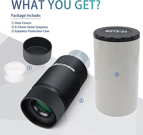 Miniatura 7 de Astromania Ocular de zoom para telescopio, 0.315-0.945 in de ancho, diseño de potencia variable con rosca en T para astrofotografía, compatible con