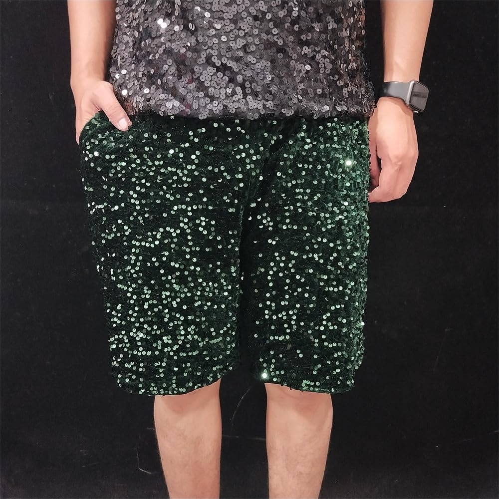 Mens Sequins Shorts Casual Elastic Waist Velvet Carnival Party Bar Stage Performance Costumes