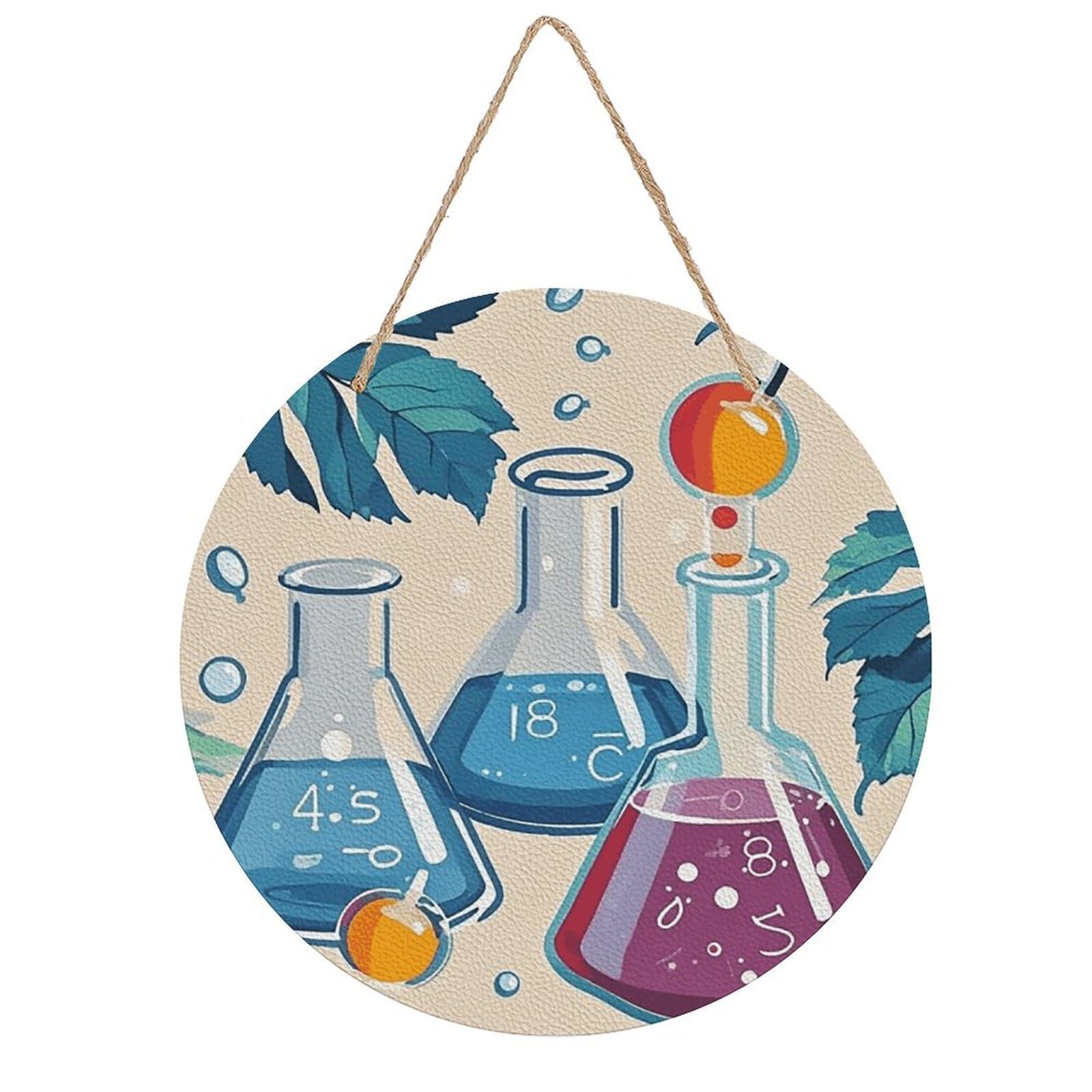 FekiLoot Chemistry Print Welcome Sign Wall Decor Round Wood Hanging Sign Decoration Farmhouse Wall Signs Wall Plaque Funny Welcome Decor Door Hanger for Home Front Door Porch Office