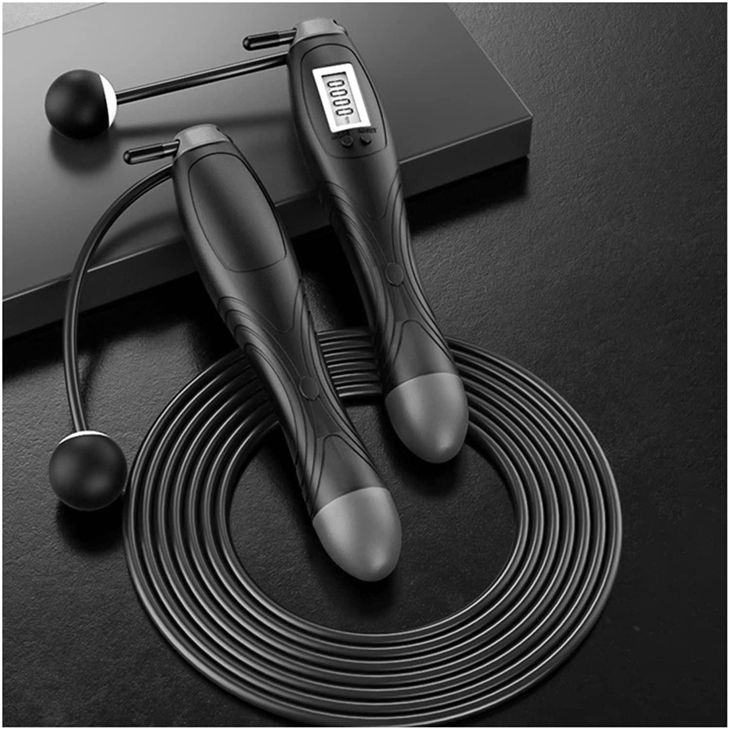 Skakanka Skakanki Regulowana Skakanka Do Ćwiczeń Fitness Inteligentne Cyfrowe Liczenie Kalorii Liny Do Skakania Z Obciążeniem Skakania na Skakance (Color : Black, Size : 280cm)