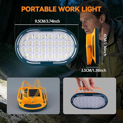 Miniatura 3 de Mini luz de trabajo recargable multifunción de 3.74 x 2.36 pulgadas, luz de inundación portátil magnética solar con soporte giratorio, 4 modos,