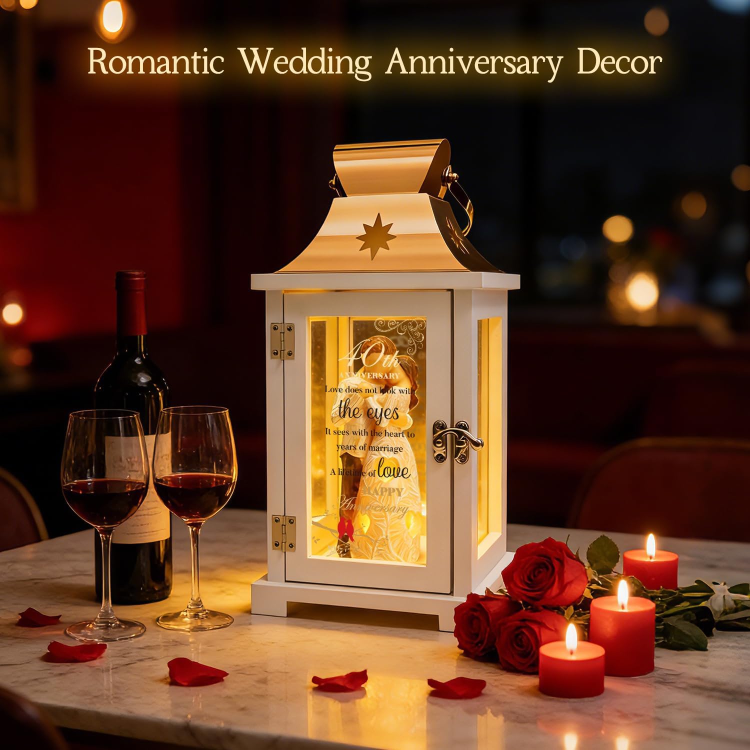 Best 40th Anniversary Wedding Gifts for Couple Wife, Parents Husband 40th Wedding Anniversary Lantern, Ruby 40 Years of Marriage for Couple, Wife, Her, Unique 40th Wedding Anniversary Gift Ideas