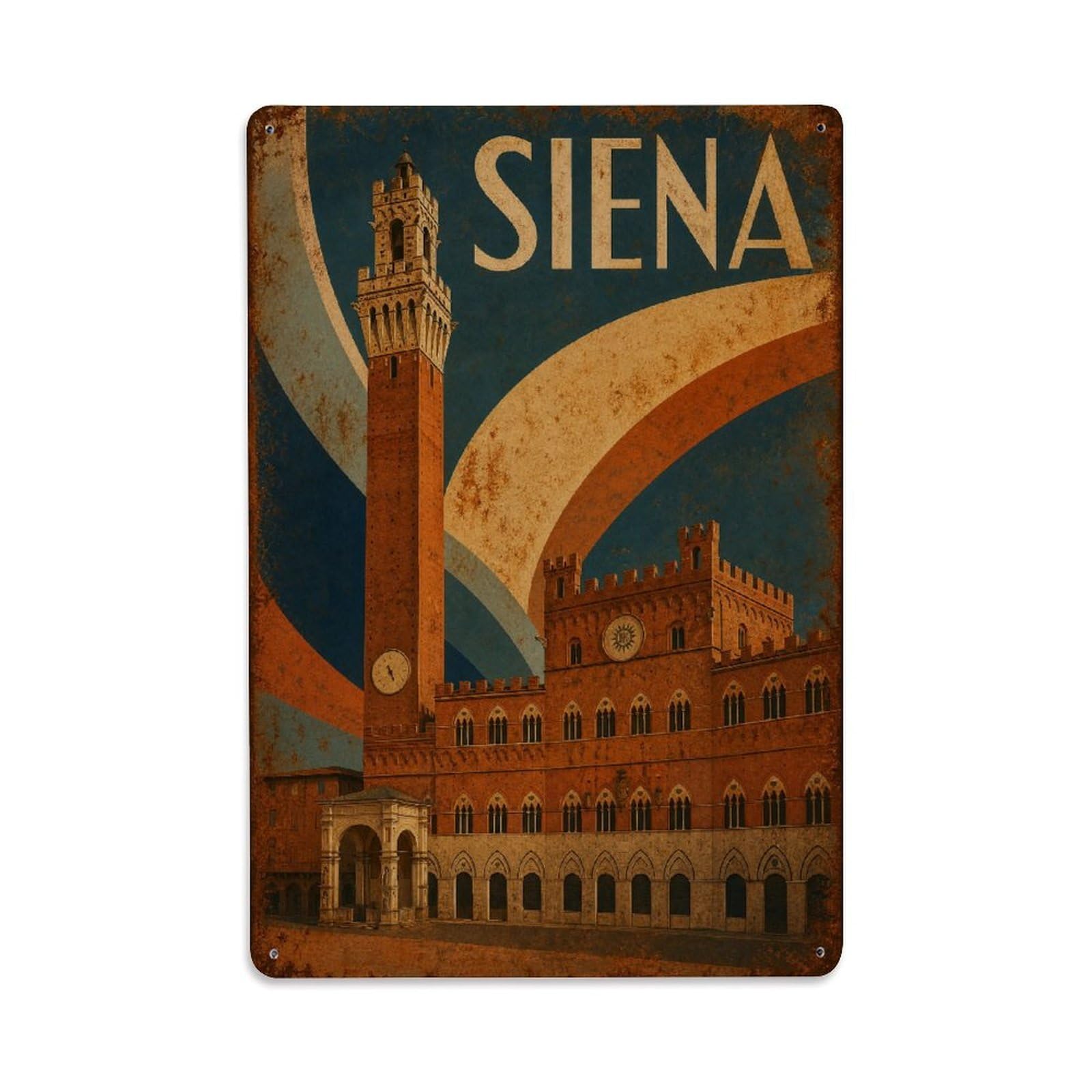 Huiyhb 8X12inch(20X30cm) Vintage Travel Siena Palazzo Pubblico Tower View Italy Metal Tin Sign