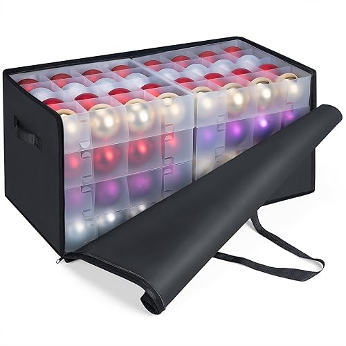 Miniatura 24 de BALEINE Caja de almacenamiento de adornos navideños con divisores, contenedor de almacenamiento de adornos navideños de alta calidad para Gris