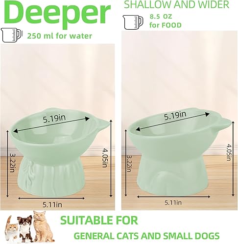 Miniatura 2 de Paquete de 2 cuencos elevados para gatos, platos elevados de cerámica para alimentos y agua para gatos, diseño extra ancho y poco profundo,