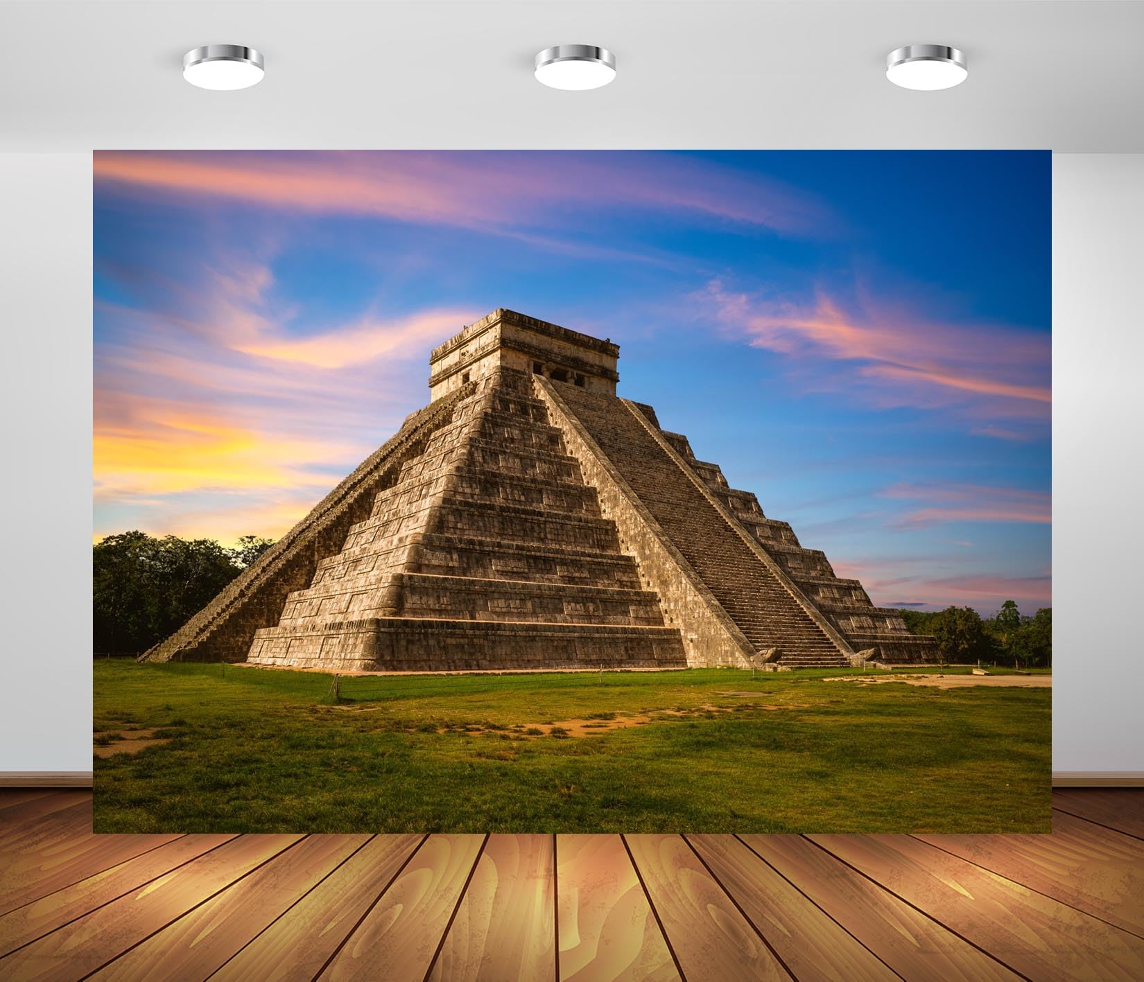 BELECO 7x5ft Fabric Kukulkan Pyramid in Chichen Itza Backdrop Ancient Mayan Ruins Sunset View Wonder of The World Mexico Culture Historical Building