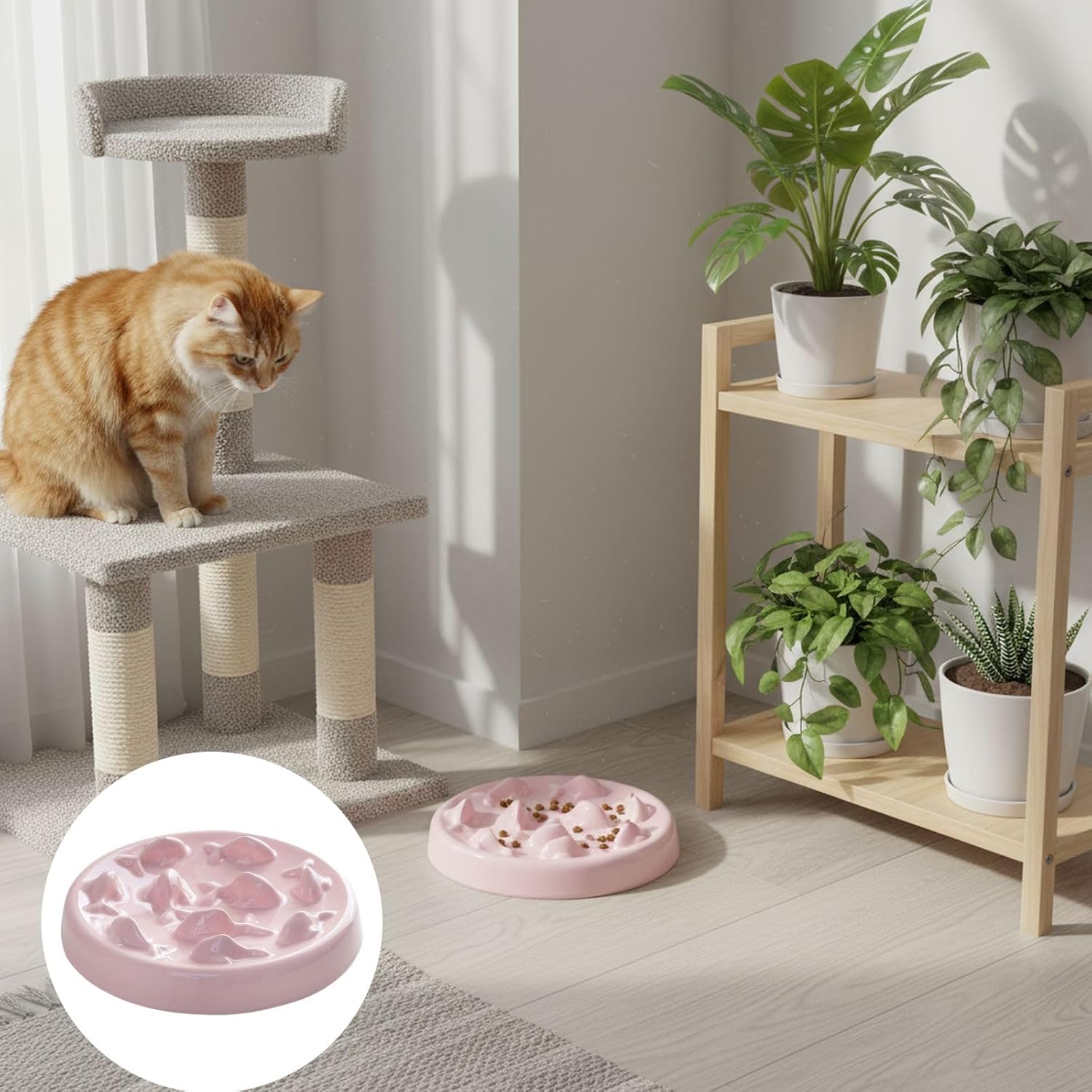 Slow Feed Pet Bowl Ceramic Feeder for Cats and Small Dogs with Fish-Shaped Design to Encourage Controlled Eating Pace